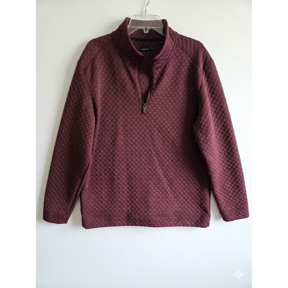 Quieti Mens XL Burgundy Textured Basketweave Quarter Zip Pullover Sweater